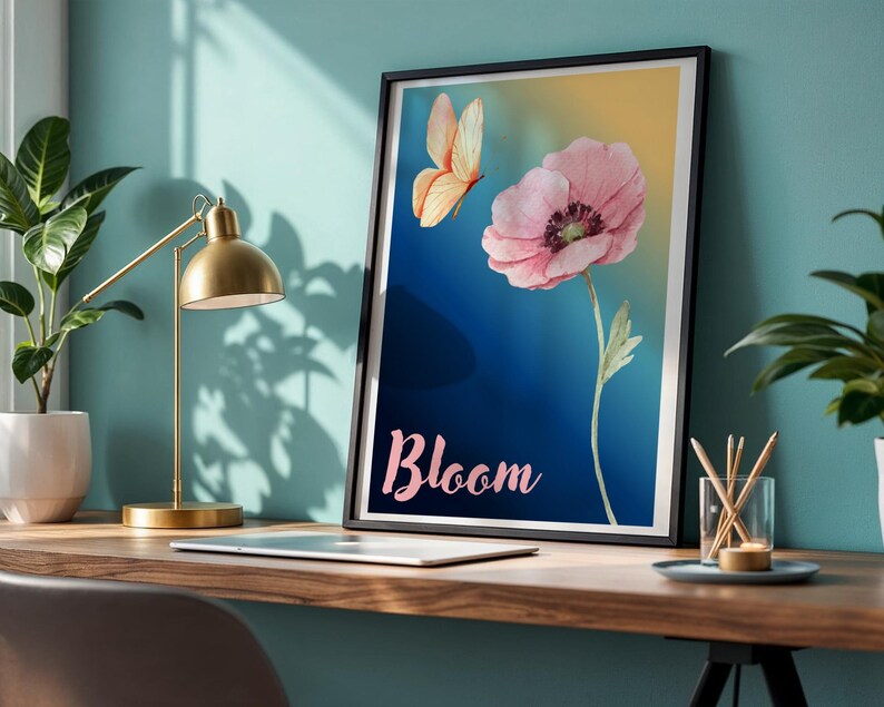 Watercolor Floral Butterfly Art Print, Botanical Wall Decor (digital ...