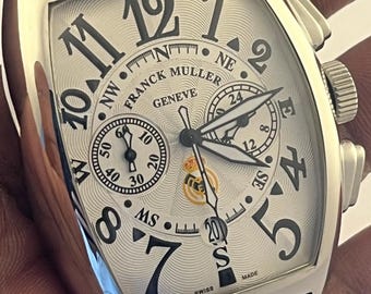 Reloj de pulsera analógico vintage Franck Muller Cronógrafo con esfera blanca y fecha para hombre (envío gratuito)