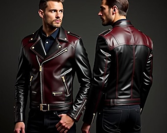 Men’s Black Leather Biker Jacket – Classic Motorcycle Style, Genuine Leather, Slim Fit