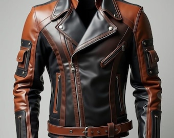 Men’s Black Leather Biker Jacket – Classic Motorcycle Style, Genuine Leather, Slim Fit