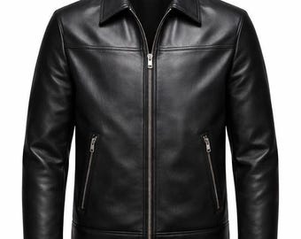 Zwart leren bikerjack heren – klassieke motorstijl, echt leer, slimfit