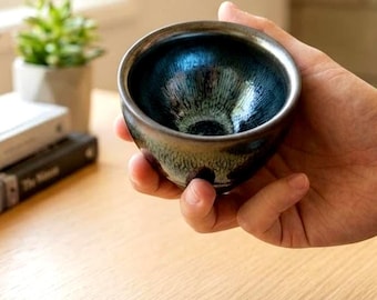 Silver Frost Blue Hare Fur JianZhan Tenmoku Cup, Song Dynasty Art Zen Bowl