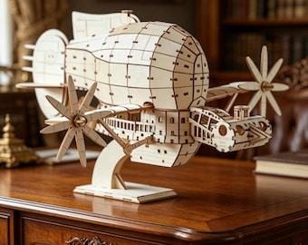 Steampunk luchtschip 3D houten puzzel | Mechanische zelfbouwmodelset