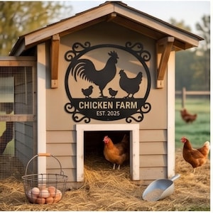 Custom Chicken Coop Metal Sign, Rooster Family Plaque for Fence, Vintage Farmhouse Decor, Whimsical Hen and Chicks Yard Art Gift