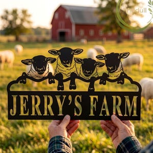 Niestandardowy znak z motywem farmy, spersonalizowana dekoracja ścienna z owcami do pokoju dziecięcego, ręcznie robiona dekoracja ścienna do szopy ogrodniczej, rustykalny prezent z owcami