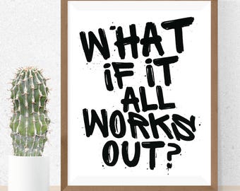 Retro "¿Y si todo sale bien?", póster tipográfico, arte mural moderno, póster motivacional, impresión digital, póster "¿Y si todo sale bien?", impresión en formato PNG