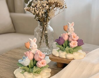 Kamień do dyfuzora Bunny Flower, dekoracja zapachowa do samochodu, ręcznie robiony pojemnik na zapachy z gipsu, ozdoba na biurko dla kobiet