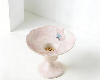Porta incienso de cerámica: Altar de mariposas florales, decoración zen para meditación en el hogar.