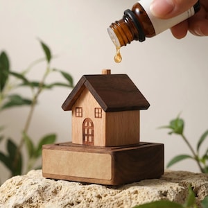 Magnetic Wood House Diffuser, Handmade Aroma Stone Holder, Cabin Fragrance Ornament for Home/Car/Desk, Gift for Women