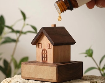 Magnetic Wood House Diffuser, Handmade Aroma Stone Holder, Cabin Fragrance Ornament for Home/Car/Desk, Gift for Women