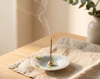 Hand Painted Ceramic Incense Holder Dish, Floral Stick Burner Plate, Meditation Decor, Graduation Gift, Small Zen Tray, Home Aesthetic