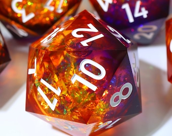 Single D20 Liquid Core Handmade Resin Sharp Edge DnD Dice for DnD, 50mm D&D, Dungeons and Dragons, RPG dice, Mage Dice Gifts for Her