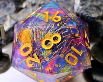 Gilded Cosmos ArtCore Purple Galaxy Sharp Edge D20 Dice 50mm Handmade DND Gifts for Dungeons & Dragons,Gift for Her,for Mather's Day Gifts