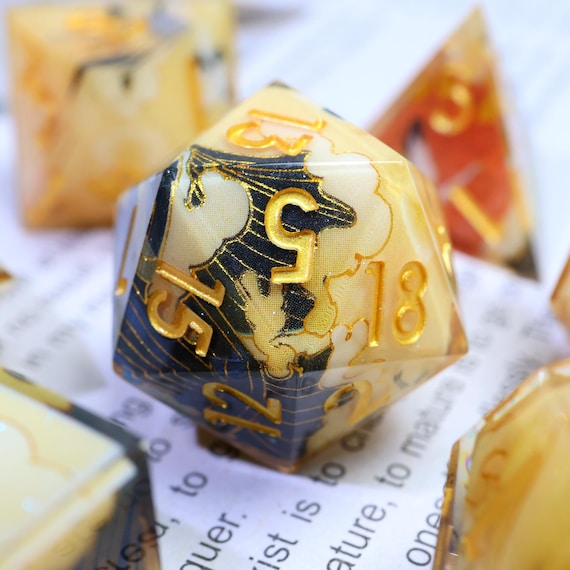 Handmade DnD ArtCore Dice Set, RPG Dice Collection, Epoxy Resin Dice Sets Polyhedral 7 piece set-F9