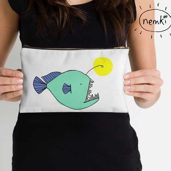 Fish Pencil Case Fish Pouch Fish Zipper Pouch Anglerfish Gifts Ugly Fish Deep Ocean Fish Creepy Fish Unusual Fish White Pencil Case