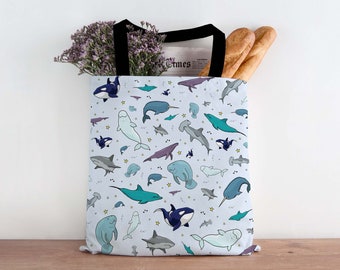 Ocean Animals Tote, Cute Whale Tote