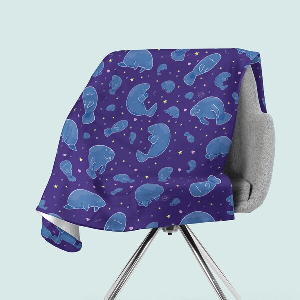 Manatees at Night Throw Blanket 50'' x 60'' or 80'' x 60''