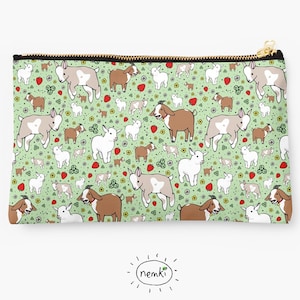 Goat Zip Pouch Goat Pencil Case Cute Goat Gifts Goat Pattern Goat Gift Farm Animals Goat Designs Goats Cute Goats Small Goat Gift