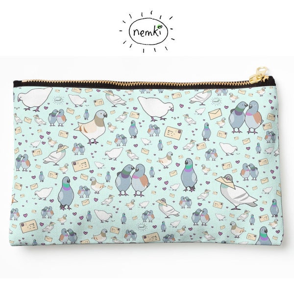 Pigeon Zip Pouch Cute Pigeons Pencil Case Cute Pigeon Gifts Cute Bird Gifts Bird Pencil Case Cosmetics Make Up Bag