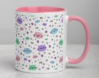 Cute Cat Pattern Mug, Ceramic, 11oz