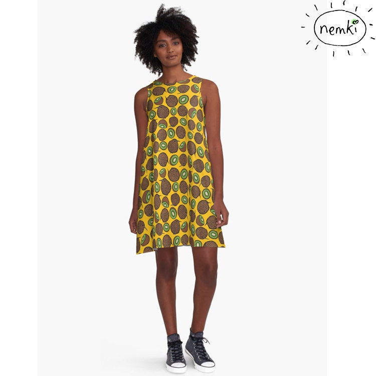 Image of Kiwi Patterned A-Line Dress, Casual Flowing Fit