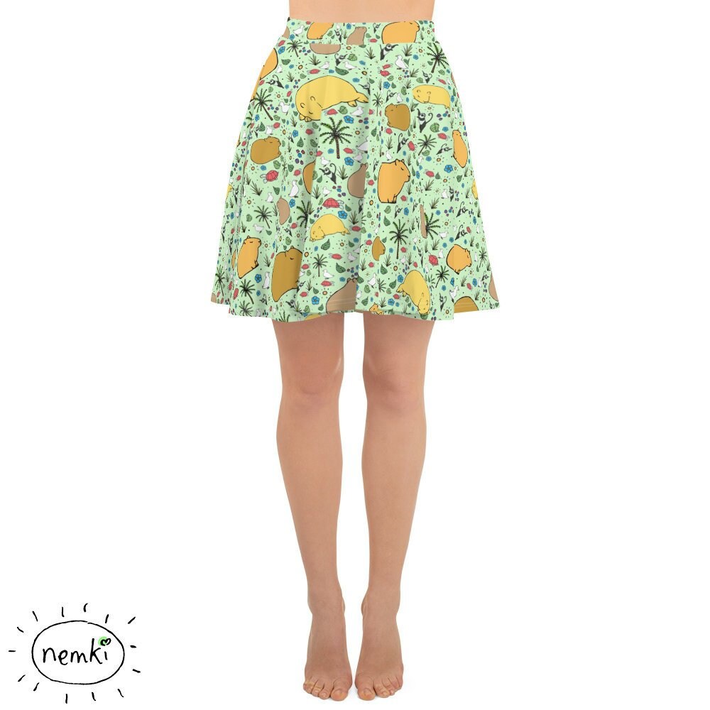 Image of Cute Capybara Skater Skirt Capybaras Skirts Women Ladies