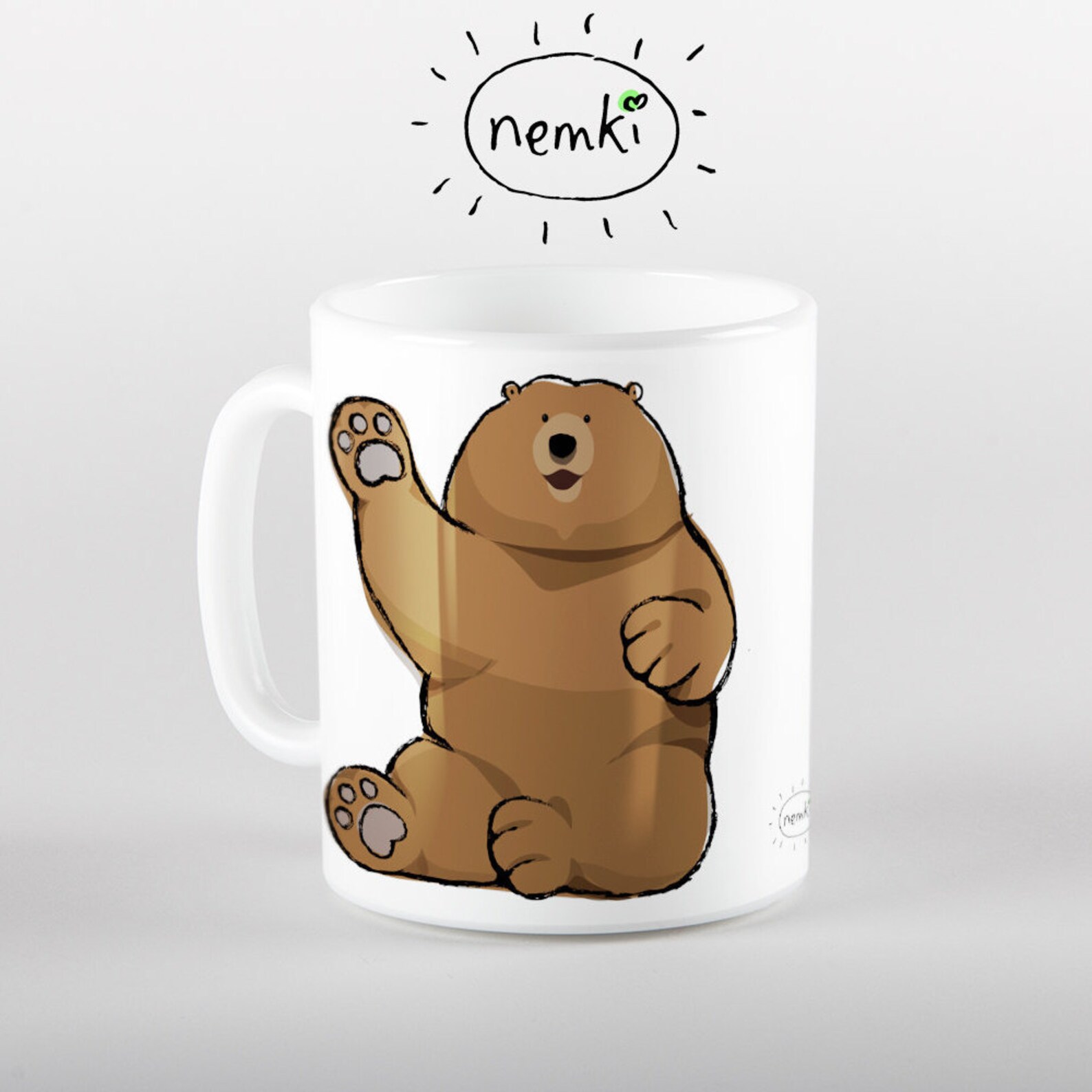 Cute Bear Coffee Mug Cute Bear Mug Waving Bear Mug Animal Mens Etsy