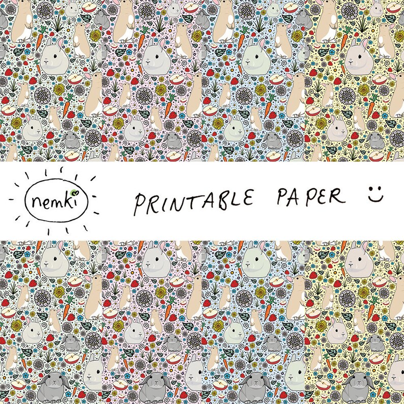 Paper Machine Rabbit Pattern Rabbit Printable Paper Bunny Printable Paper Bunny Digital Paper Rabbit ...
