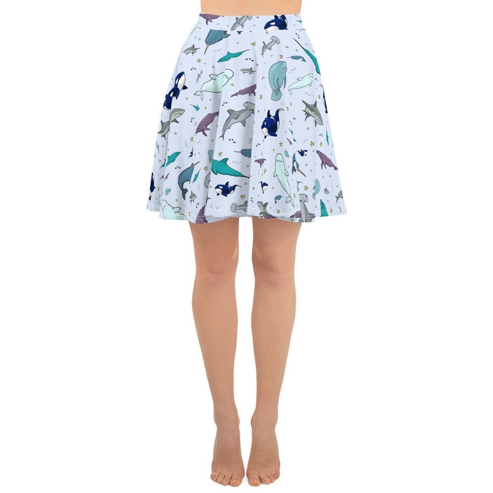 Image of Ocean Animals Skater Skirt Whale Skirts Women Ladies