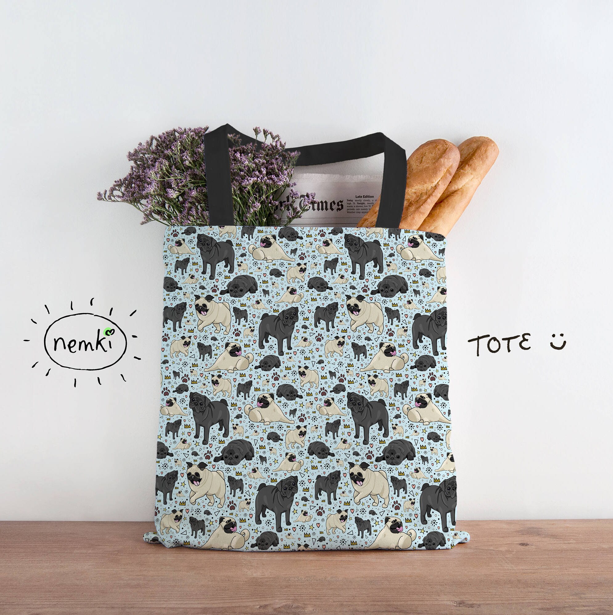 Cute Pug Bag Pug Tote Cute Pug Gifts Cute Pug Purse Pug Etsy