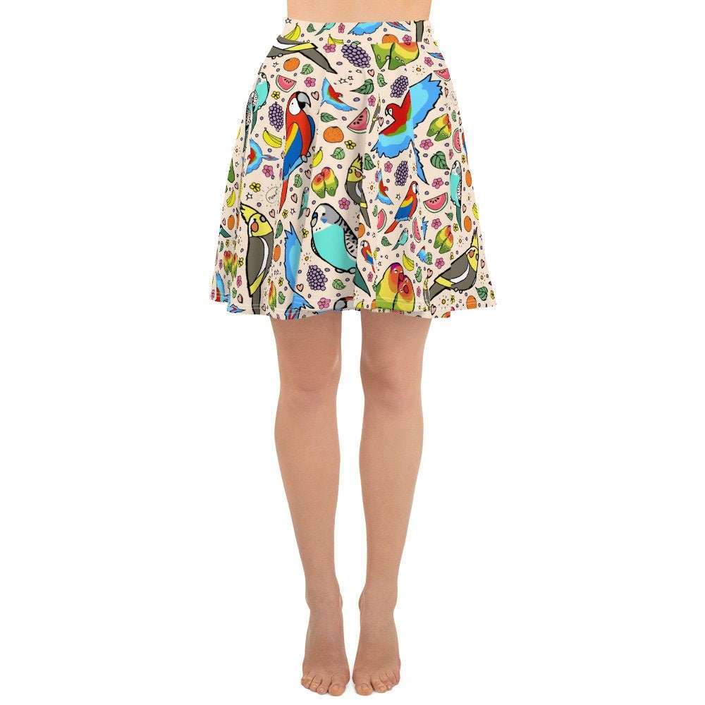 Image of Cute Parrot Skater Skirt