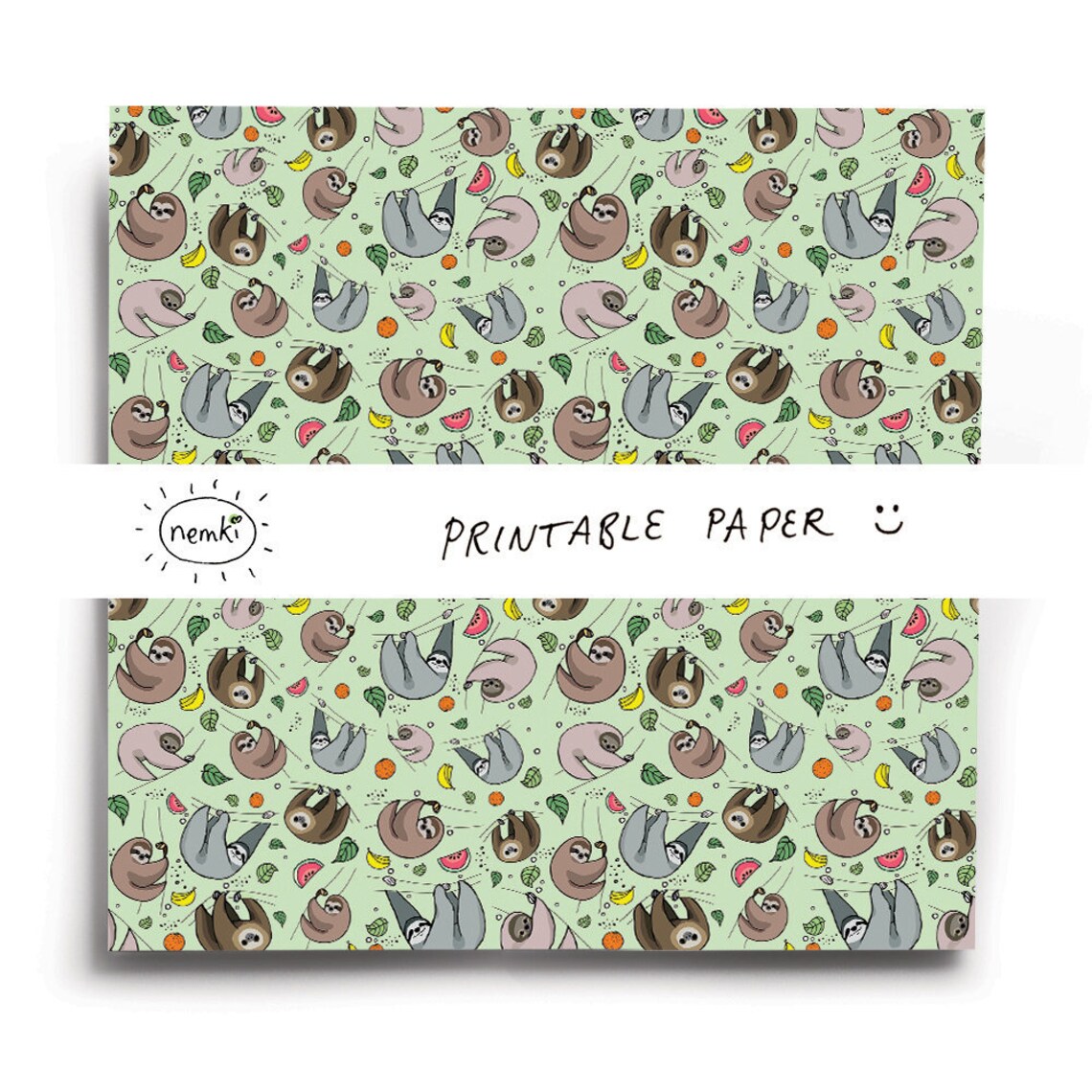 Sloth Digital Paper Sloth Printable Paper Sloth Downloadable Paper Sloth Digital Paper ...