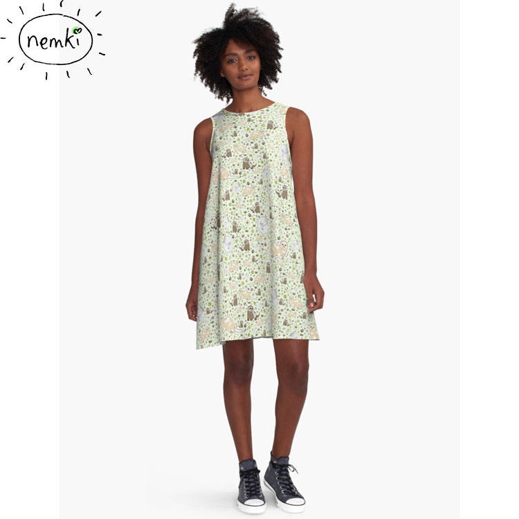 Image of Ferret Patterned A-Line Dress, Casual Flowing Fit
