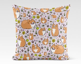 Cute Corgi Pillow, Corgi Cushion, 18x18, Filled