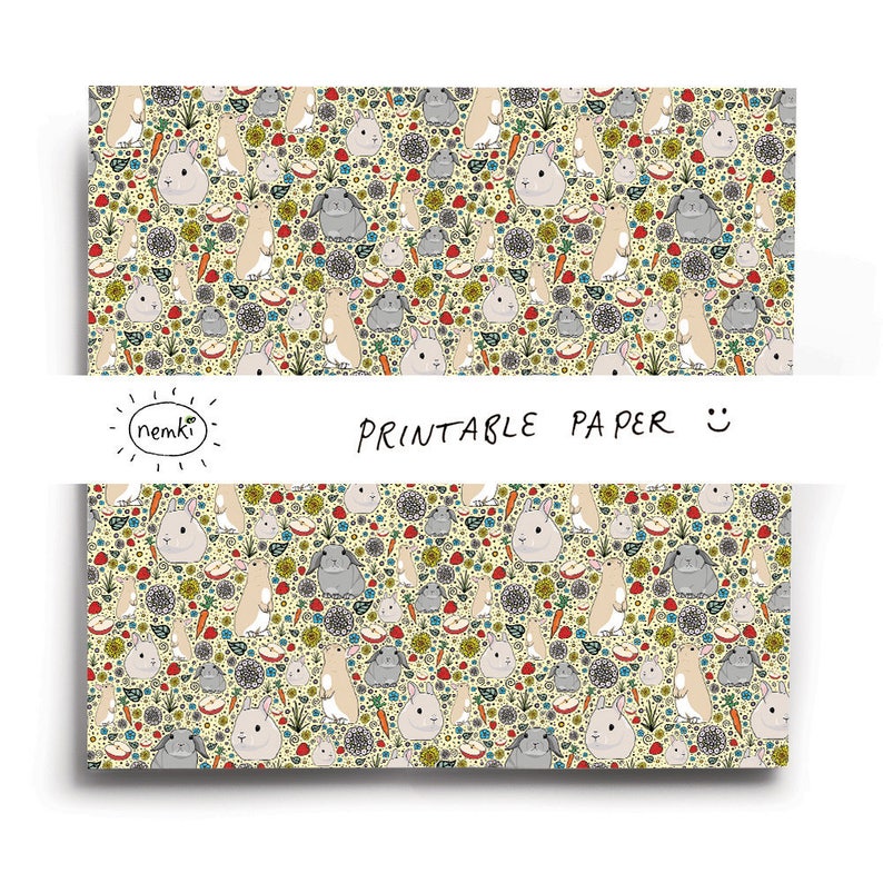 Paper Machine Rabbit Pattern Rabbit Printable Paper Bunny Printable Paper Bunny Digital Paper Rabbit ...