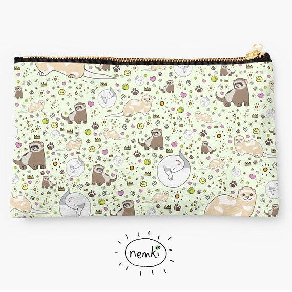 Ferret Zip Pouch Ferret Pouch Ferret Makeup Bag Ferret Pencil Case Ferret Cosmetics Bag Ferret Designs Ferret Lovers Cute Ferret Gift Etsy