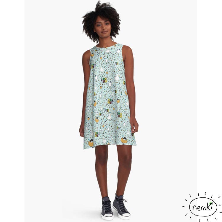 Image of Duck Patterned A-Line Dress, Casual Flowing Fit