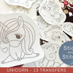 Unicorn Embroidery Pattern, Stick & Stitch Transfer Patch for Trendy Clothing