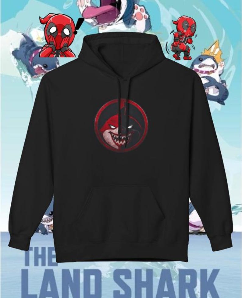 Jeffpool Landshark Deadpool Logo Hoodie | Marvel Rivals Graphic image 1