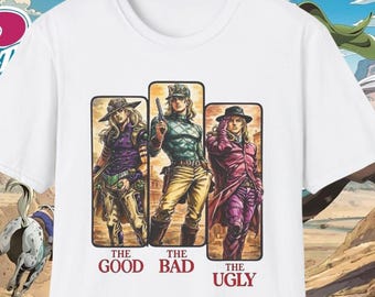 Camiseta JJBA de El Bueno, El Malo y El Feo, Steel Ball Run, Unisex, Anime, manga