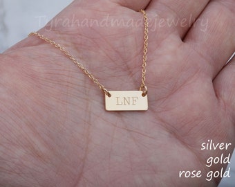 Engraved initial bar necklace,short bar,small initial tag,Silver Gold Rose gold,Personalized monogram Bar,custom font,custom jewelry note