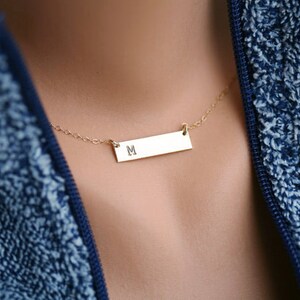 Personalized Bar necklace,initial bar Necklace,nameplate necklace,double sided engraving,date coordinates bar,Bridesmaid gift,custom font, image 2