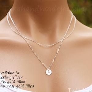 Double Layered initial necklace,monogram necklace,hand stamped,custom font,Wedding Bridal Jewelry,personalized bridesmaid gift,Mother Gift