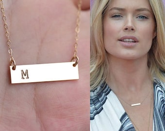 Custom engraved Bar necklace,initial bar,name date place GPS bar,Roman numeral date bar,double side engrave,anniversary gift,Bridesmaid gift