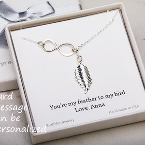 Brautjungfer unendlich Feder Halskette, gold, Silber, lange Feder Halskette, Figur 8 Lasso, Hochzeit Schmucksachegeschenk, beste Freundin, benutzerdefinierte Schmuck Hinweis