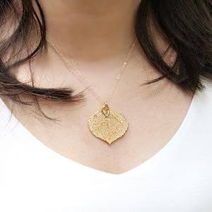 Echte aspen blad ketting, aangepaste sieraden notitiekaart, goud of zilver, gemetalliseerde blad ketting, bruidsmeisje cadeau, herfst herfst bruiloft sieraden
