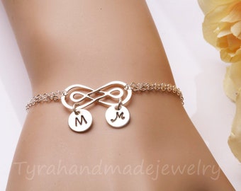 Double Infinity initial bracelet,hand stamped monogram bracelet,Couple initials,friendship bracelet,sisterhood,wedding jewelry,custom font