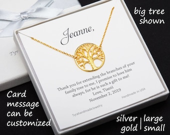 Mother of the Groom gift,mother in law gift,mother of the bride gift,family tree necklace,tree of life,mother's day gift,custom jewelry card