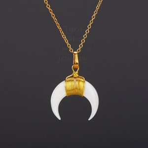 Gold-Horn-Halskette, zwei Horn Halskette, Doppel-Horn-Halskette, Halbmond Halskette, Glücksbringer, beste Freundin Geburtstagsgeschenk, benutzerdefinierte Schmuck-Karte
