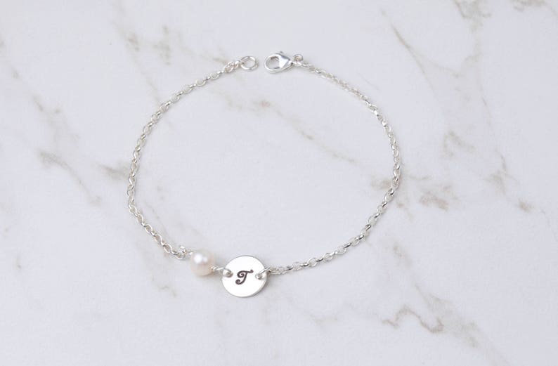 Bridesmaid Gifts,Initial pearl Bracelet,Pearl bracelet,gift for mom,mother bracelet,personalized monogram bracelet image 4